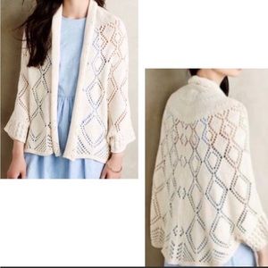 Anthropologie Ivory Cotton Blend Knit Poncho Wrap